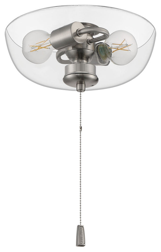 2 Light Clear  Bowl Fan Light Kit in Brushed Polished Nickel
