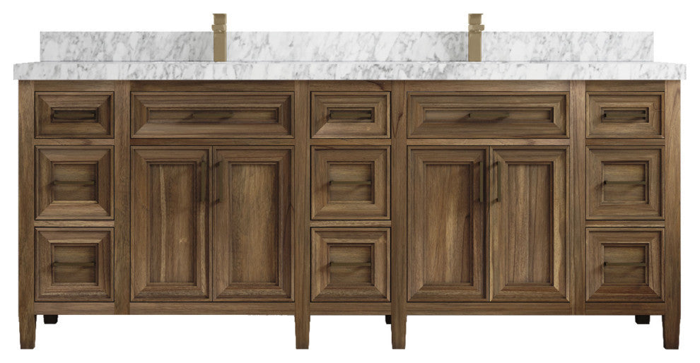 Santa Monica 84 Double Sink Bath Vanity in Graywashed Teak 2" Carrara Marble