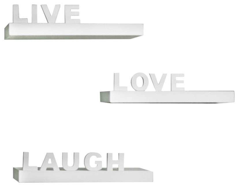 Decorative "Live" "Love" "Laugh" Wall Shelves, Set of 3, White
