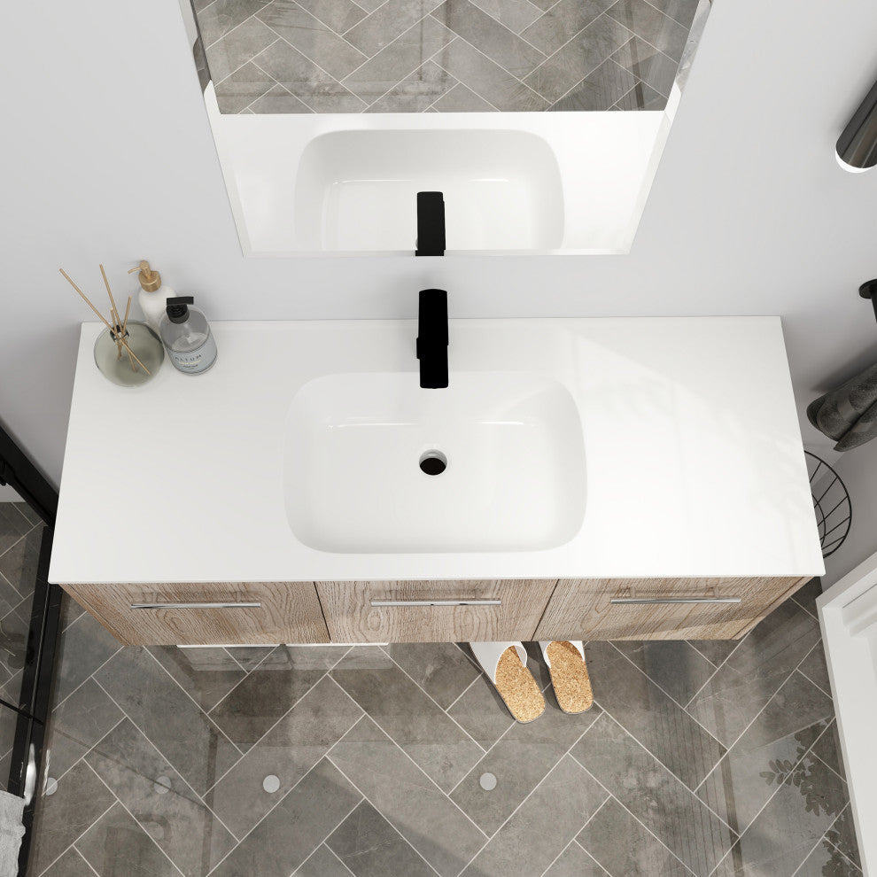 48" Plywood Wall Mounted Bath Vanity Set, Integrated Resin Sink