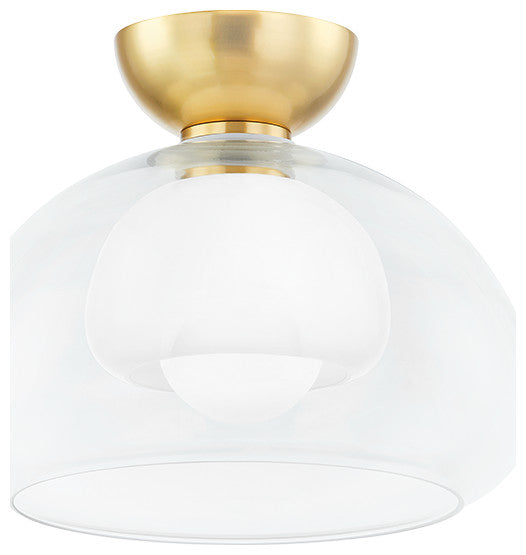 1 Light Semi Flush, Aged Brass