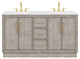 Hugo 60" Double Sink Carrara White Marble Countertop Vanity, Gray Oak