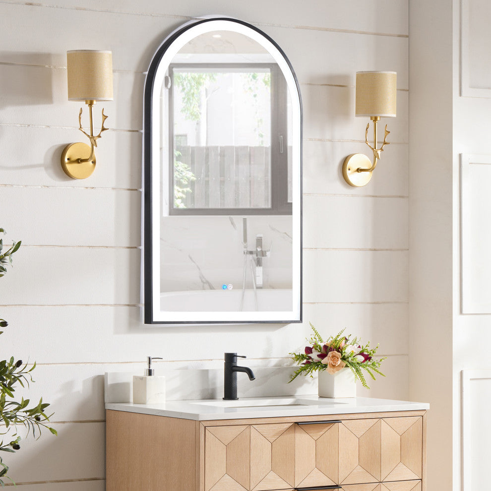 Estartit Oval LED Wall Mount Mirror, Brushed Black, 24" W X 40" H