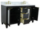 61" Double Sink Vanity, Black Finish With White Carrara Marble