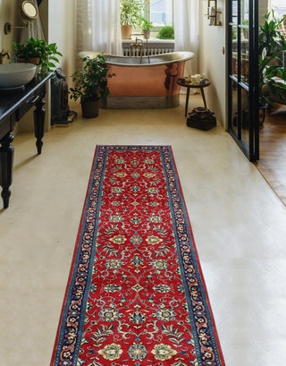 Fine Vintage Distressed Akjamal Red/Navy Runner, 2'9 x 14'2