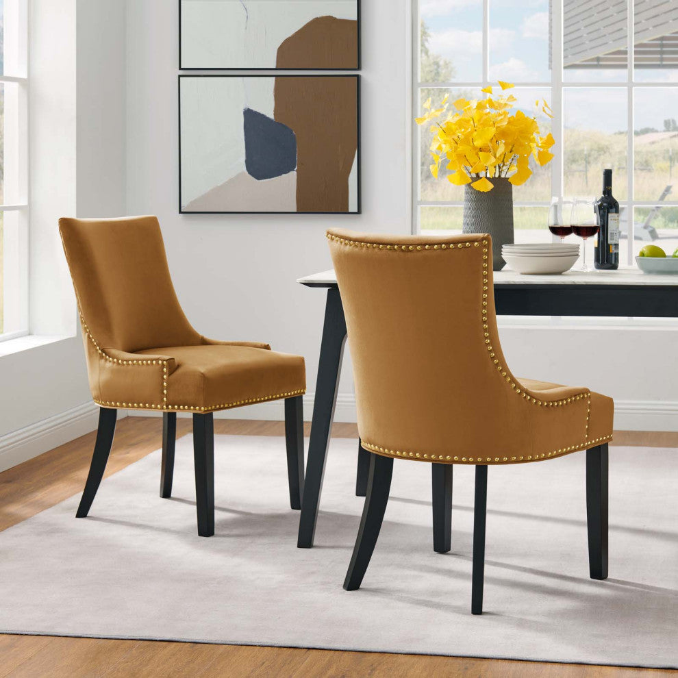 Dining Chair, Nailhead, Set of 2, Brown, Velvet, Modern, Bistro Hospitality