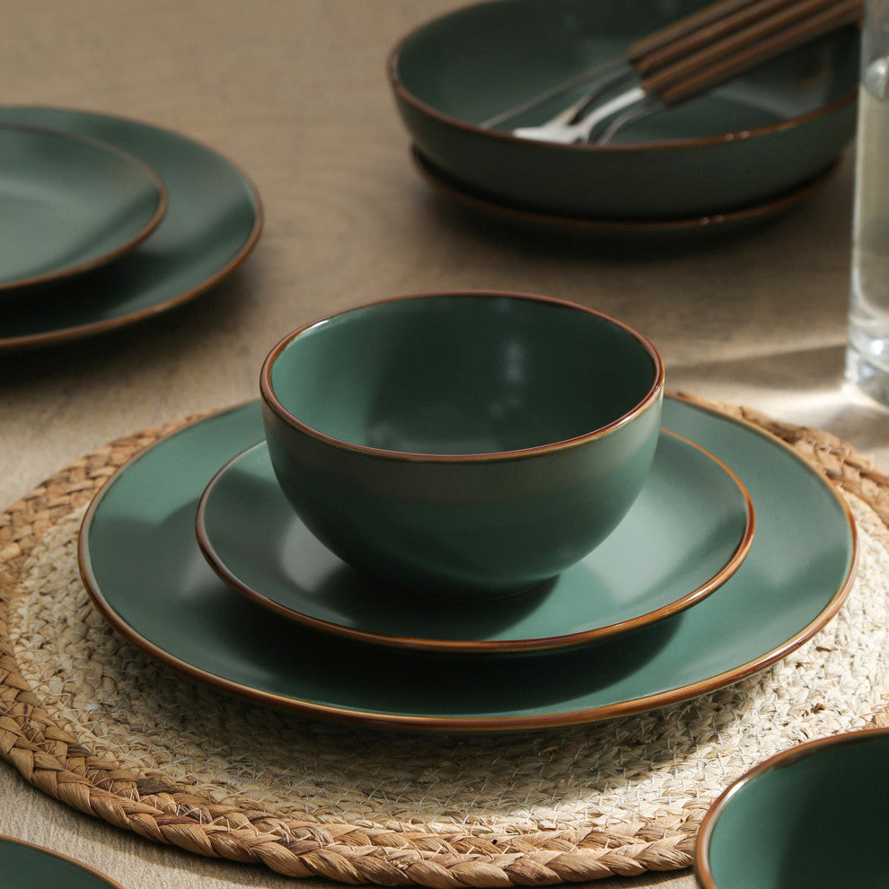 Stone Lain Brasa Stoneware 16 Piece Dinnerware Set, Green