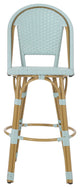 Cotterell Outdoor French Wicker and Aluminum 29.5" Barstools, Set of 4, Light Teal/Bamboo Finish