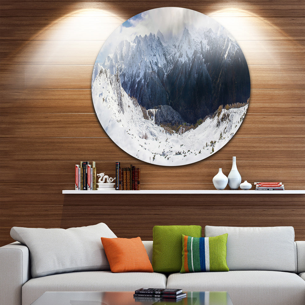 Winter Mountain In Svaneti, Landscape Photo Round Wall Art, 11"