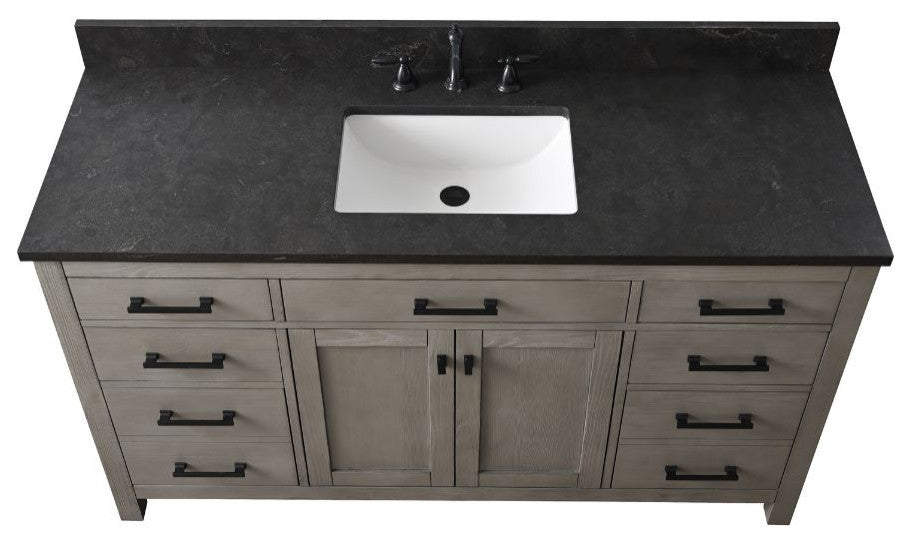 Jasper 60" Bathroom Vanity, Textured Gray, Blue Limestone