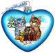 Hand Painted Kitty Cats Love Heart Glass Scenic Ornament