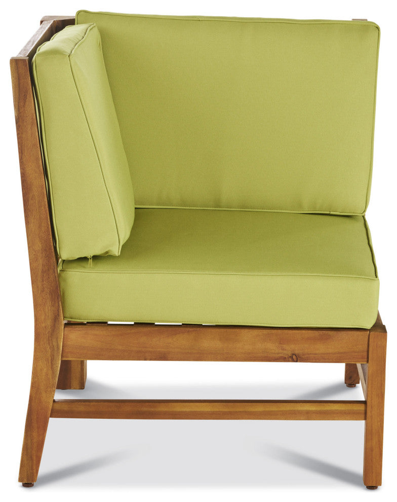 Outdoor 5-Seat V Shaped Acacia Sectional With Table, Green