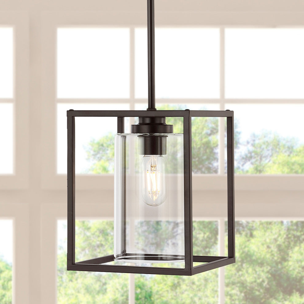 Quinn 8.13" 1-Light Industrial Farmhouse Iron/Glass Pendant, Oil Rubbed Bronze