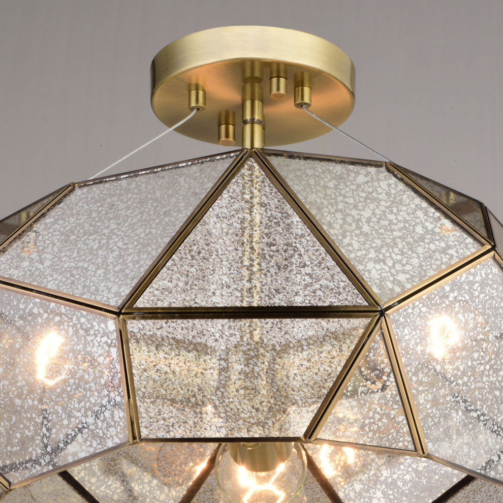 Euclid 16" 3 Light Semi-Flush Mount Aged Brass