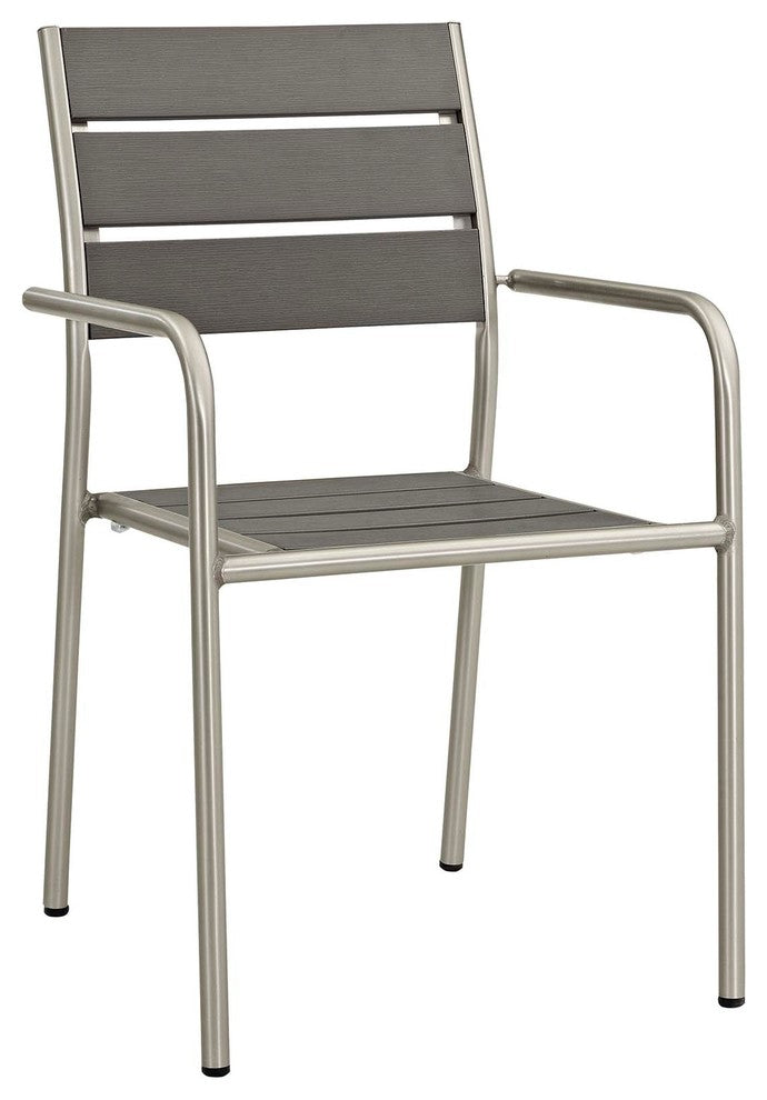 Modern Outdoor Side Dining Chair and Table Set, Aluminum Metal, Gray