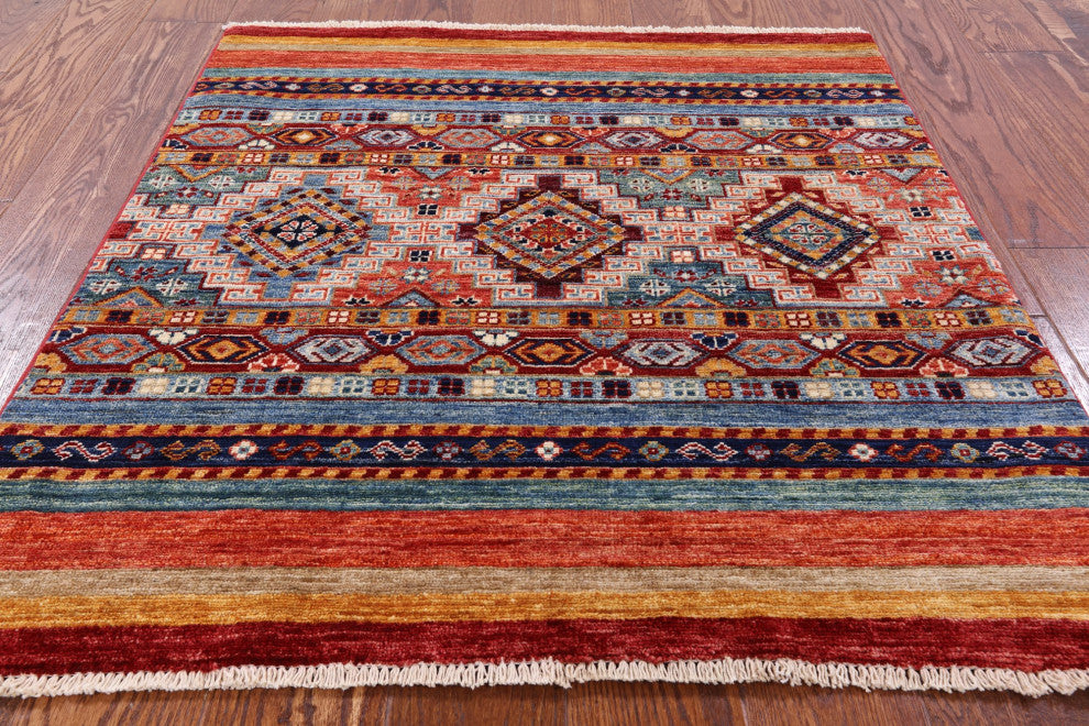Hand Knotted Khorjin Super Kazak Rug 3' 3" X 3' 6" Q5692