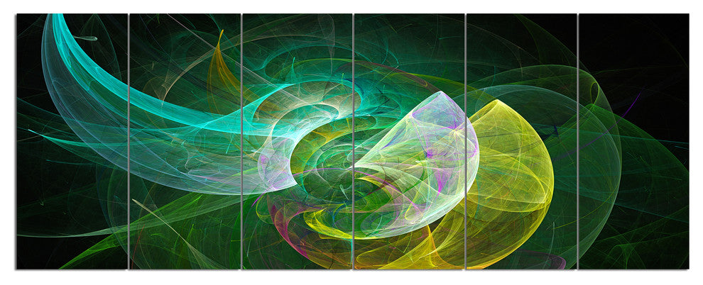 Green Mystic Psychedelic Texture, Abstract Art on Canvas, 70"x28", 6 Panels