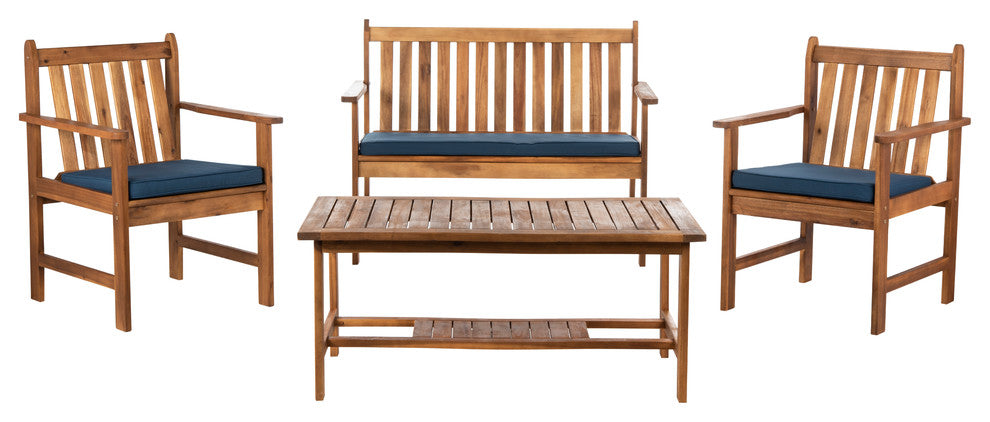 Safavieh Burbank 4-Piece Indoor-Outdoor Living Set, Natural/Navy