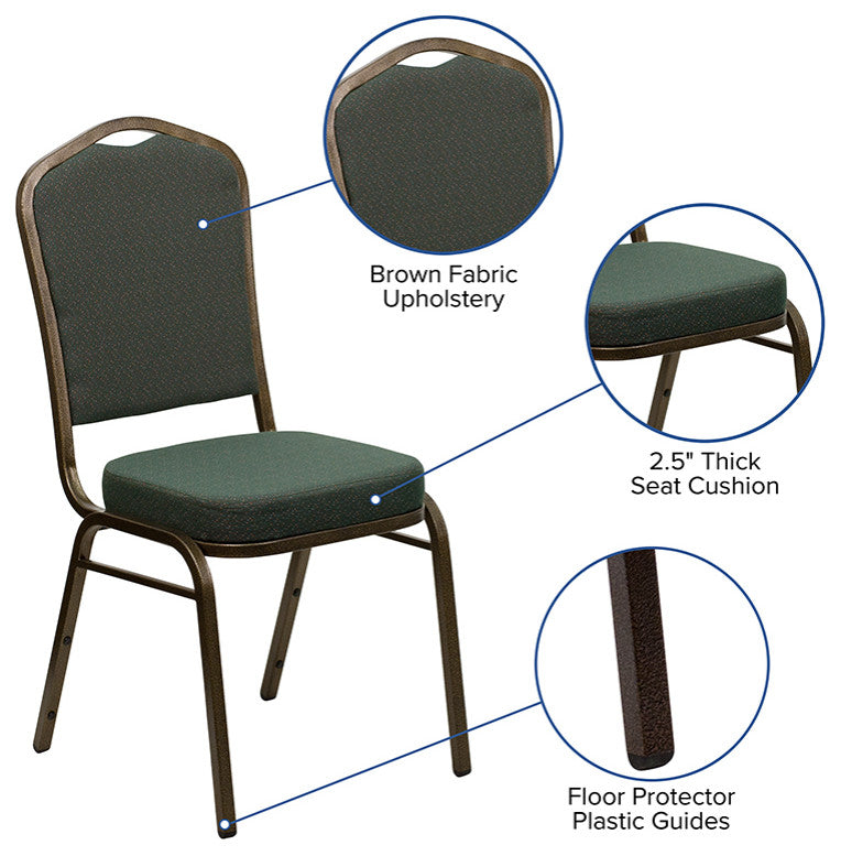 Crown Back Stacking Banquet Chair in Green Patterned Fabric