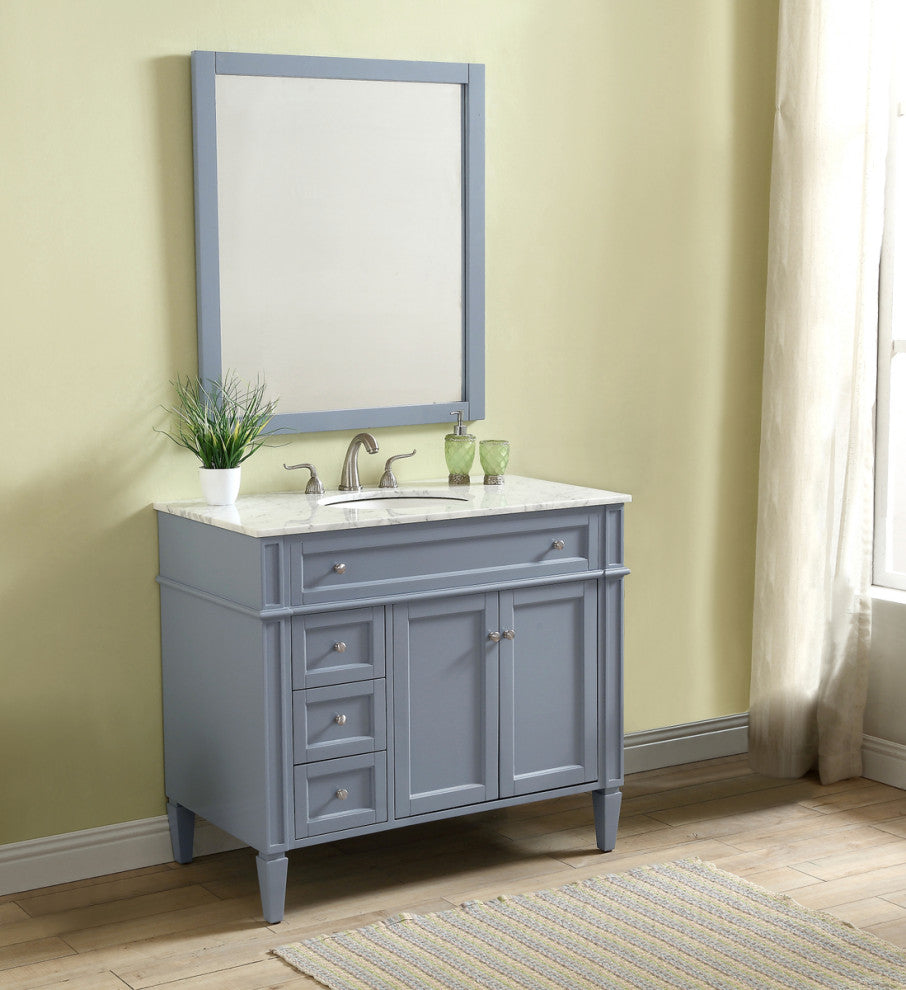 Home Living Vanity with Carrara White Marble Countertop, Gray, 40", Single Sink