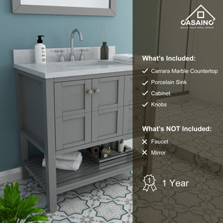 CASAINC 36" Marble Top Single Sink Bathroom Vanity, Gray