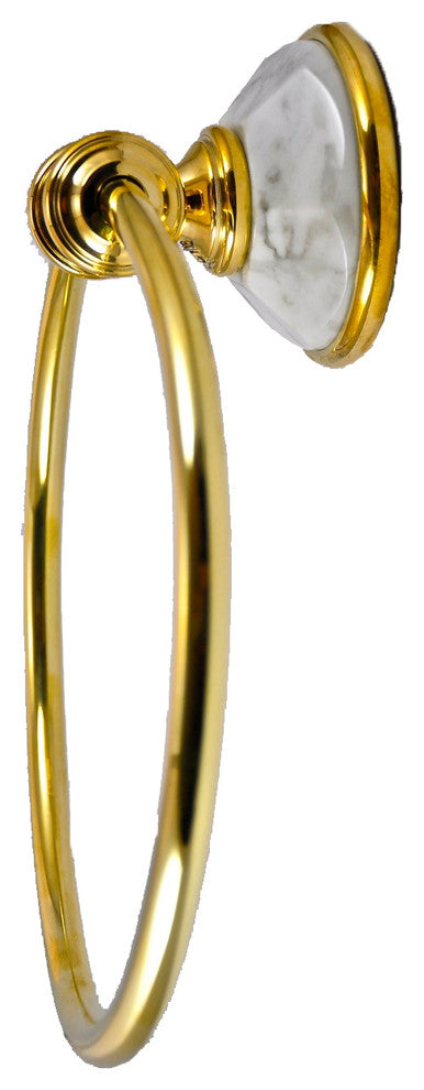 Towel Ring With Arabescato Marbel Accents, Polished Chrome