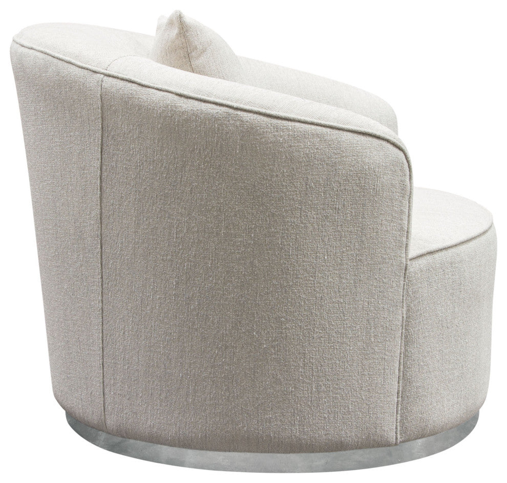 Raven Chair in Light Cream Fabric  Brushed Silver Accent Trim