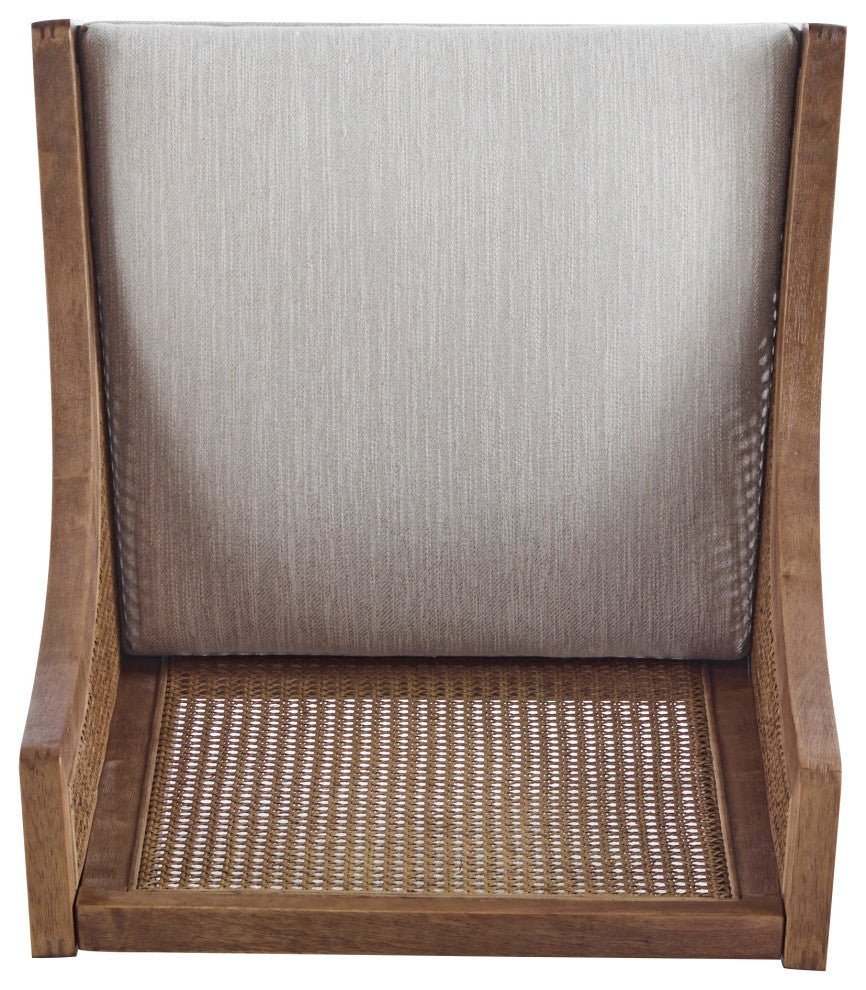 Wendell Rustic Fabric Upholstered and Cane Dining Chairs, Set of 2, Beige/Brown