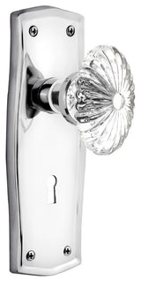 Prairie Plate With Keyhole Passage Oval Fluted Crystal Knob, Bright Chrome