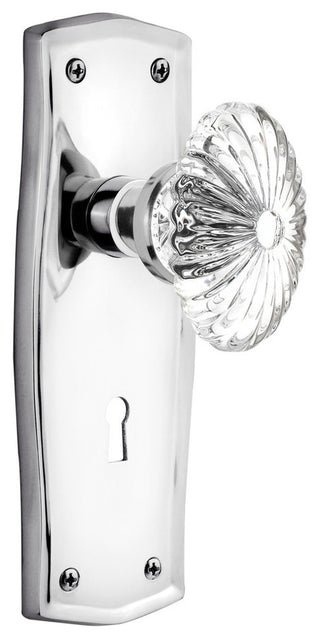 Prairie Plate With Keyhole Passage Oval Fluted Crystal Knob, Bright Chrome