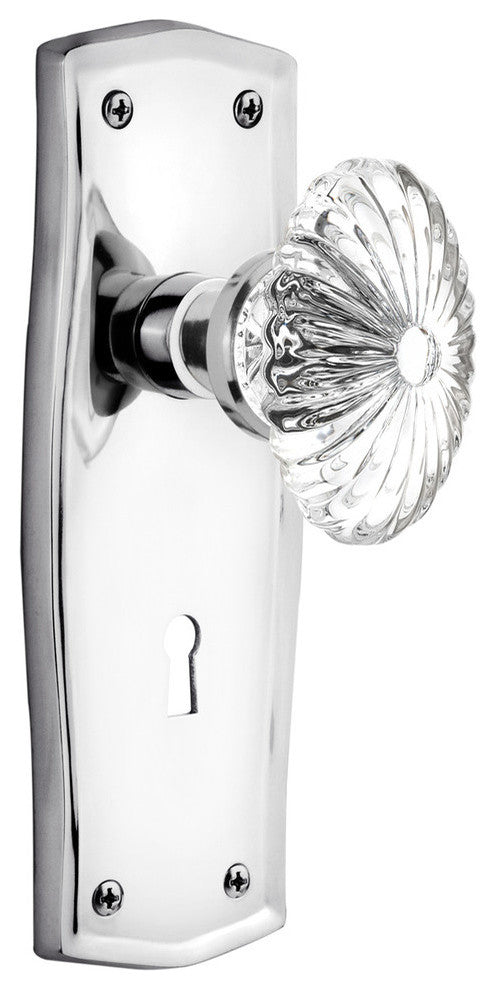 Prairie Plate With Keyhole Passage Oval Fluted Crystal Knob, Bright Chrome