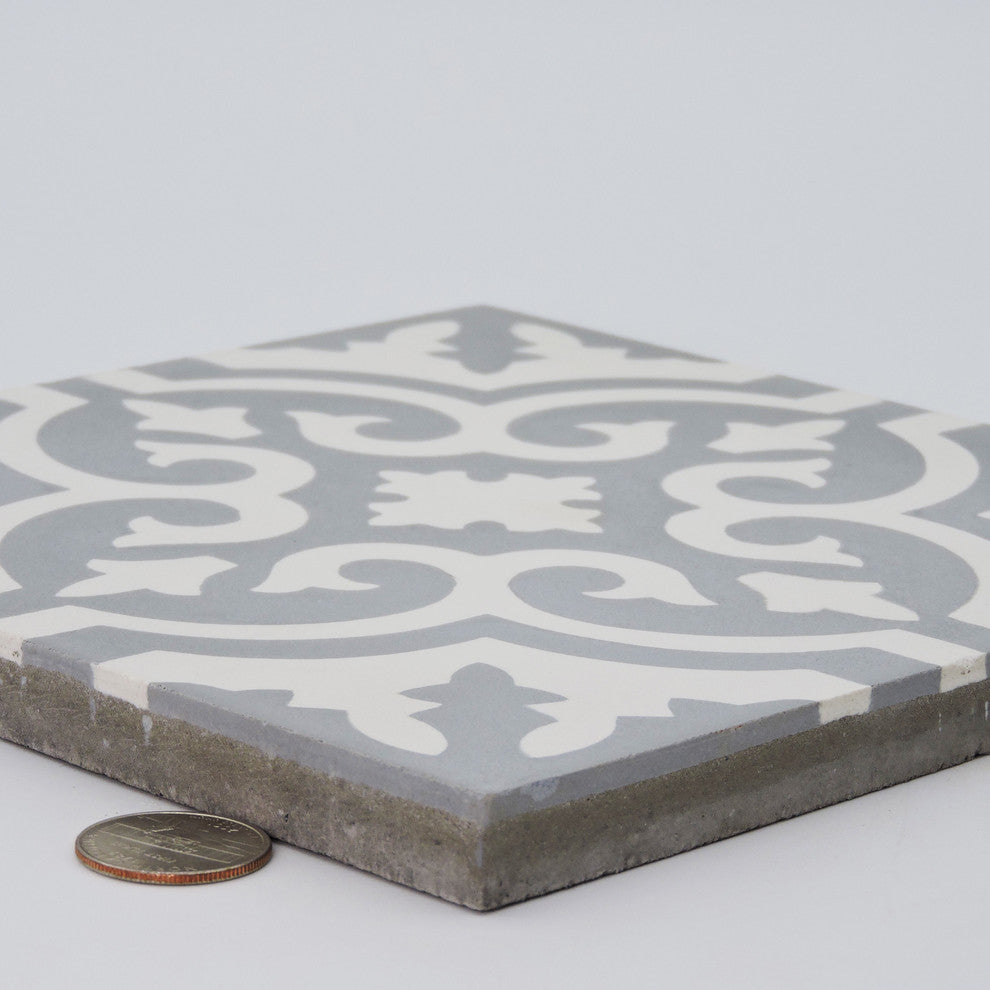 8"x8" Argana Handmade Cement Tile White/Gray, Set of 12