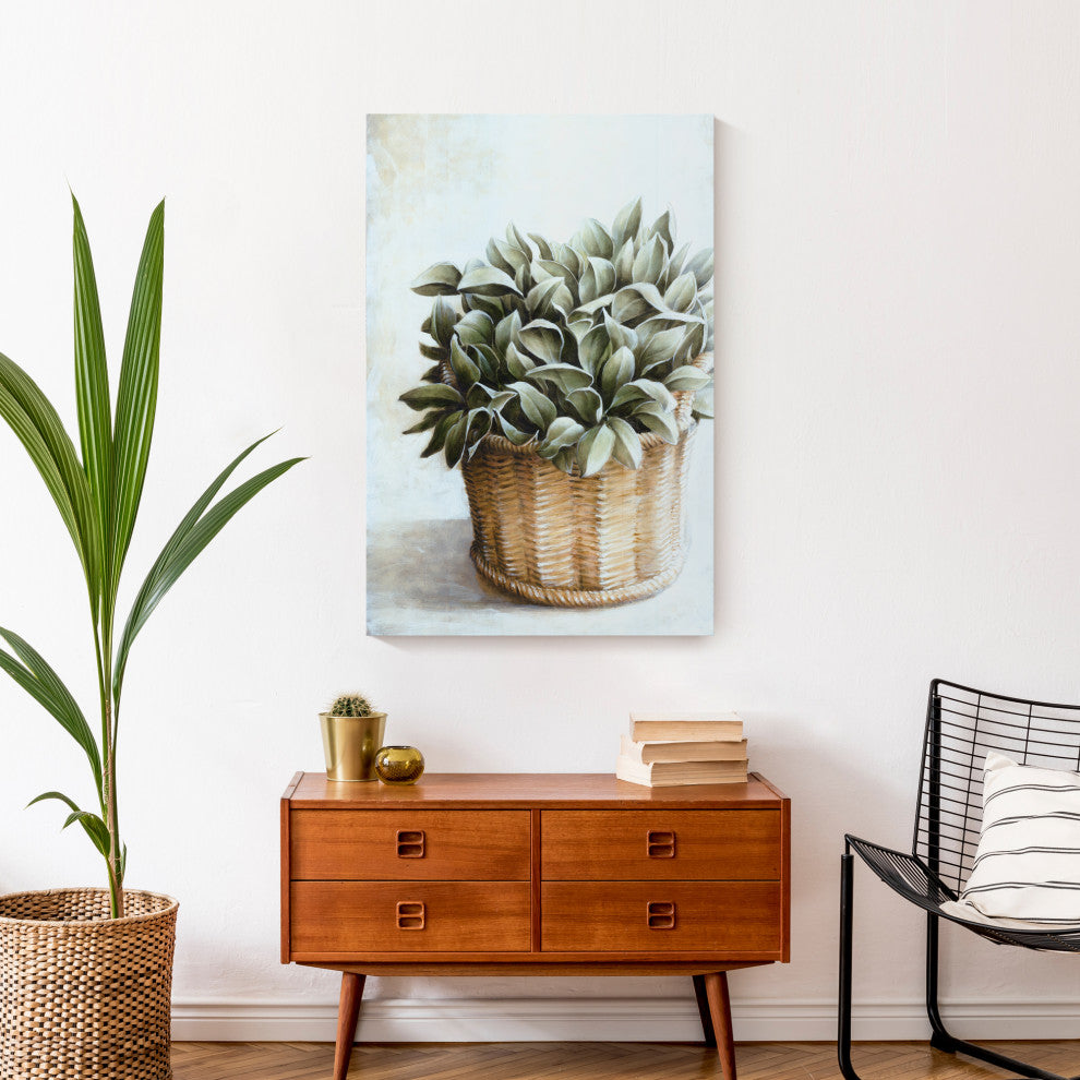Greenery, Basket Painting 20x30 Canvas Wall Art