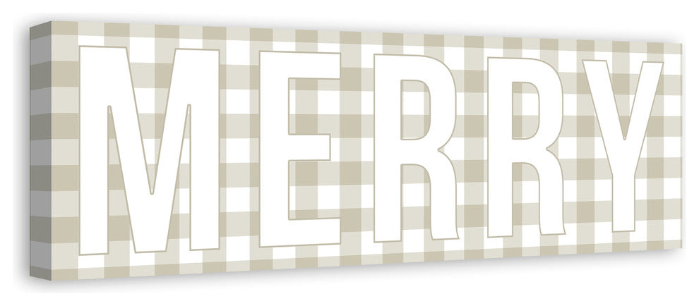 Beige Plaid Merry in White Canvas Wall Art, 12"x36"