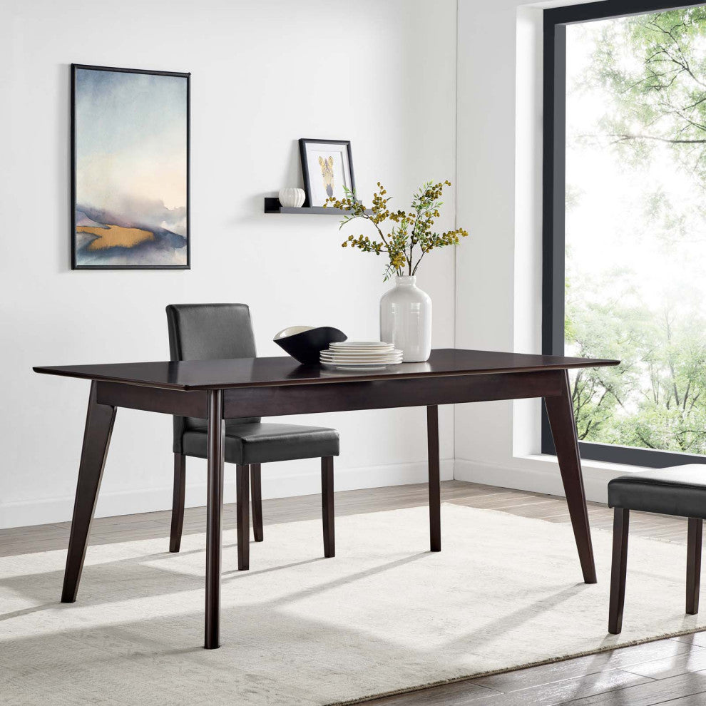 Dining Table, Rectangular, Wood, Drak Brown, Modern, Cafe Bistro Restaurant