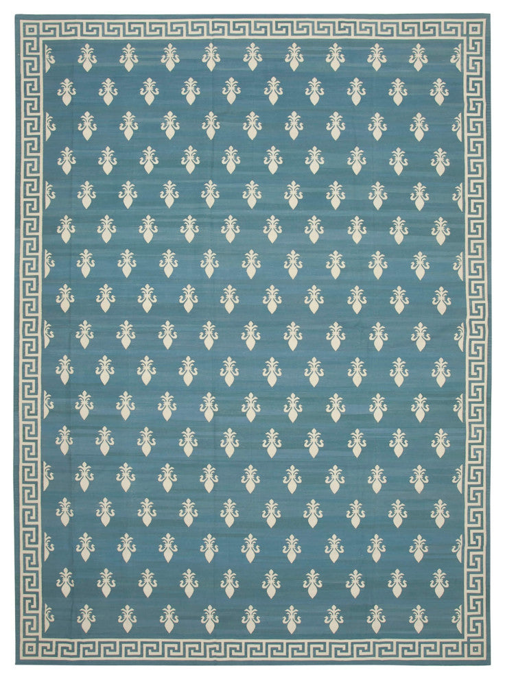 Rug N Carpet - Handmade Wool 10' 2'' x 14' 0'' Geometric Dhurrie Kilim Rug