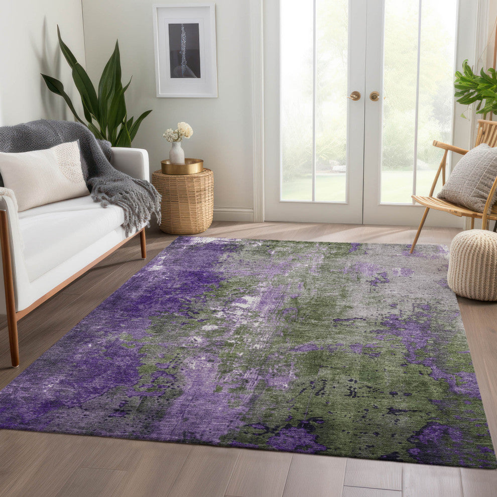 Machine Washable Indoor/Outdoor Chantille ACN1870 Olive 3' x 5' Rug
