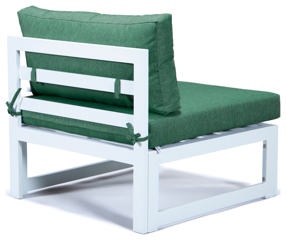 LeisureMod Chelsea 6-Piece Patio Conversation Set, White Aluminum, Green