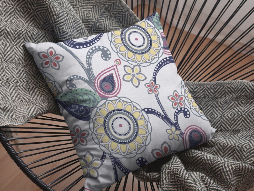 20 White Yellow Floral Suede Throw Pillow