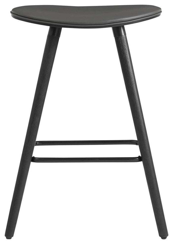 26" Gray Faux Leather Backless Black Wood Bar Stool
