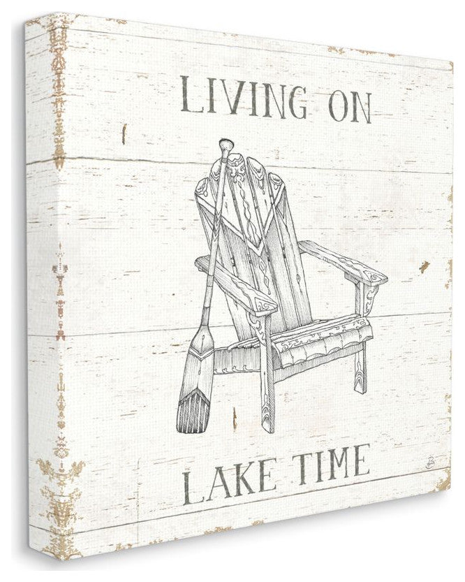 Living On Lake Time Chair And Paddle Country Word Design, 17"x17"