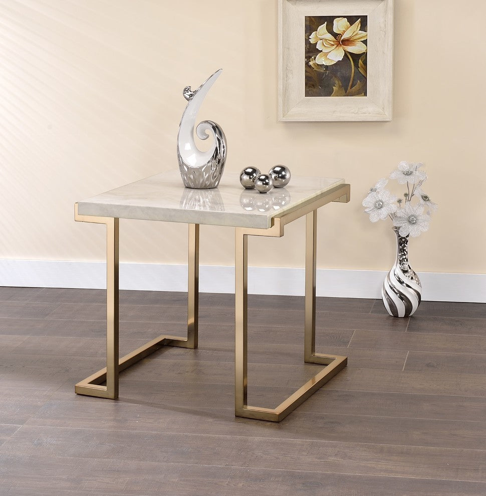 Boice II End Table, Faux Marble and Champagne