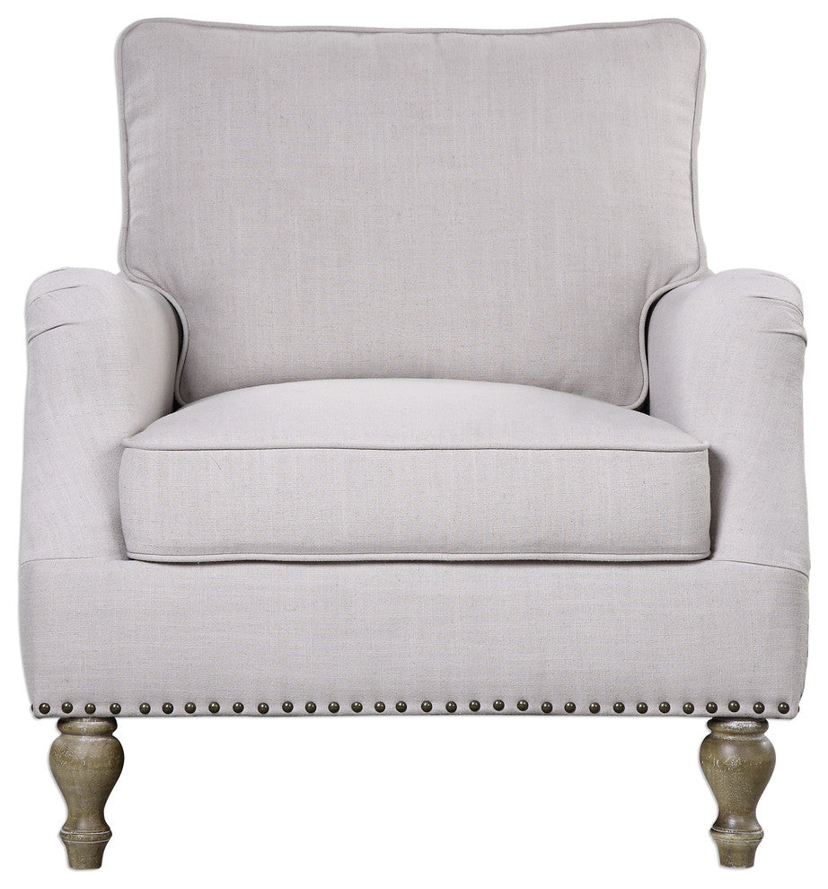 Luxe Classic Antique White Cushioned Arm Chair, Retro Vintage Style Comfy Soft