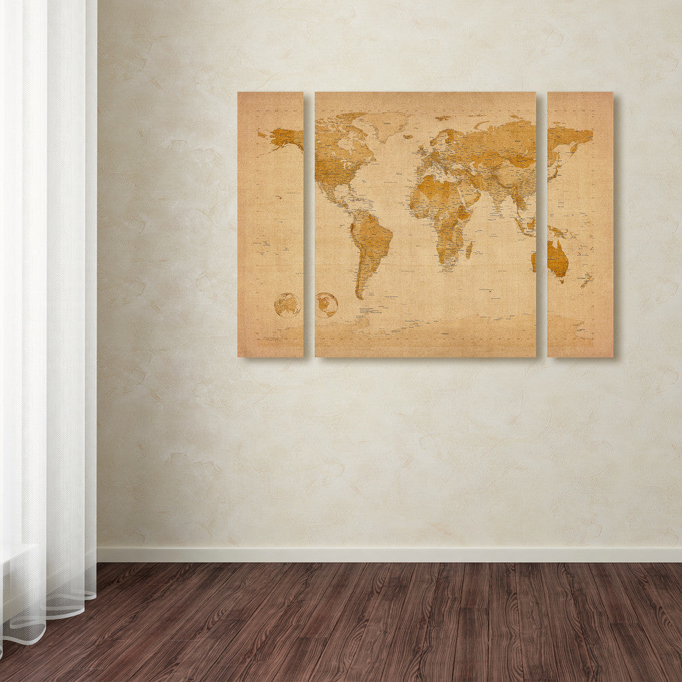 Michael Tompsett ''Antique World Map'' Multi Panel Art Set, 41"x30"