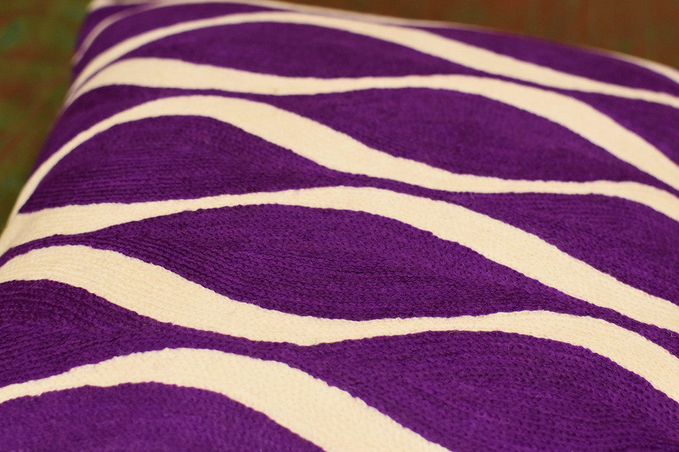 Contemporary Waves Vivid Violet Decorative Pillow Cover Handmade Wool 18x18"