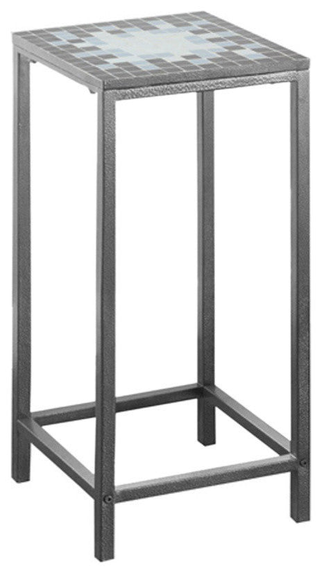 Accent Table - Grey / Blue Tile Top / Hammered Silver
