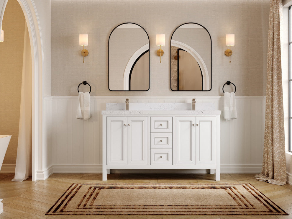 Nashville 60" Double Bathroom Vanity, White 2" Empira Quartz