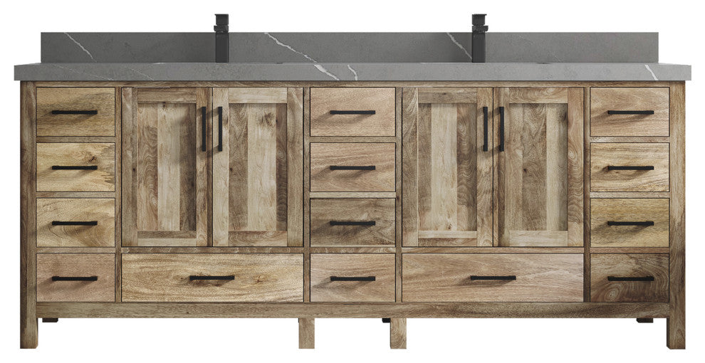 Malibu Mango 84 Double Sink Bath Vanity in Natural 2" Piatra Gray