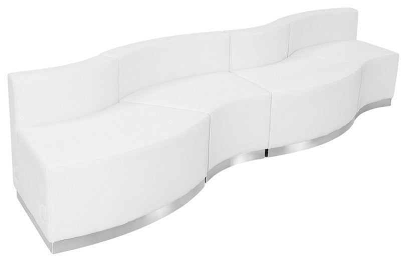 Melrose White Leather Reception Configuration, 4 Pieces