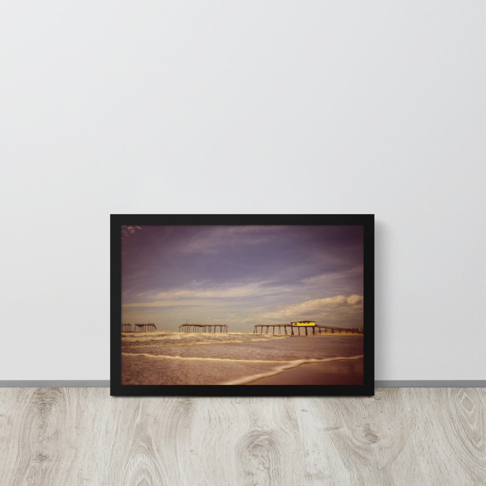 Aged View of Frisco Pier Coastal Framed Photo Paper Print, Black, 12" X 18"